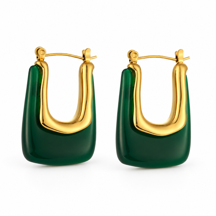 Eline Rectangular Green Acrylic Earrings, view 2 - Elena Harper
