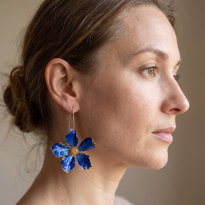 Bliss Vintage-Style Earrings with Blue Flower - Elena Harper
