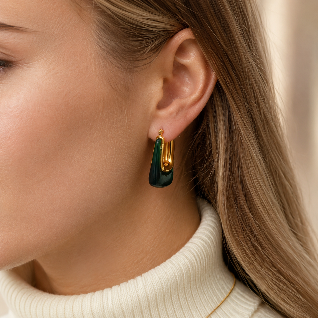 Eline Rectangular Green Acrylic Earrings - Elena Harper