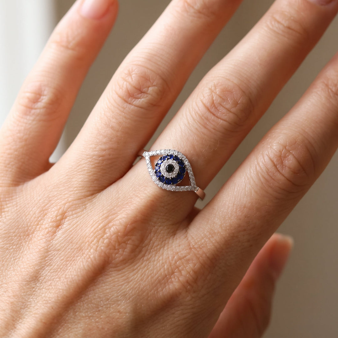 Eleni Protection Ring with Blue Matiasma Eye - Elena Harper