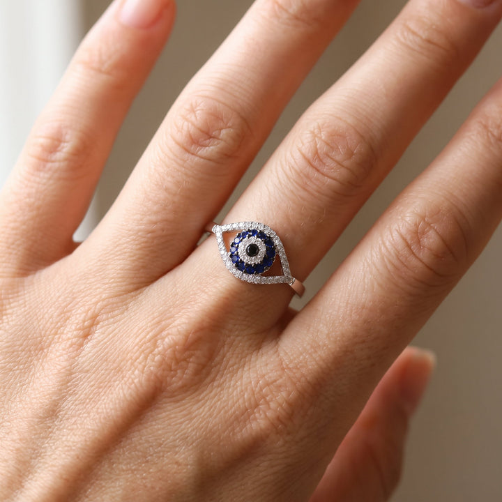 Eleni Protection Ring with Blue Matiasma Eye - Elena Harper