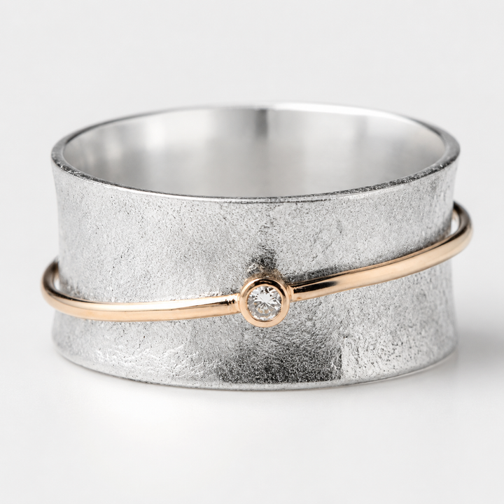 Eloise Vintage Ring with Fine Lines, view 2 - Elena Harper