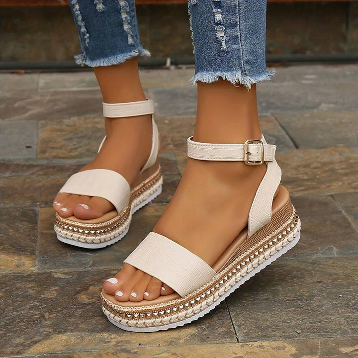 Women's Platform Sandals with Ankle Strap – Textured Summer Sole