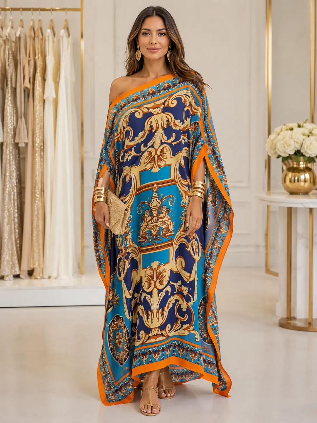 Ornate Draped Kaftan Maxi Dress - Elena Harper