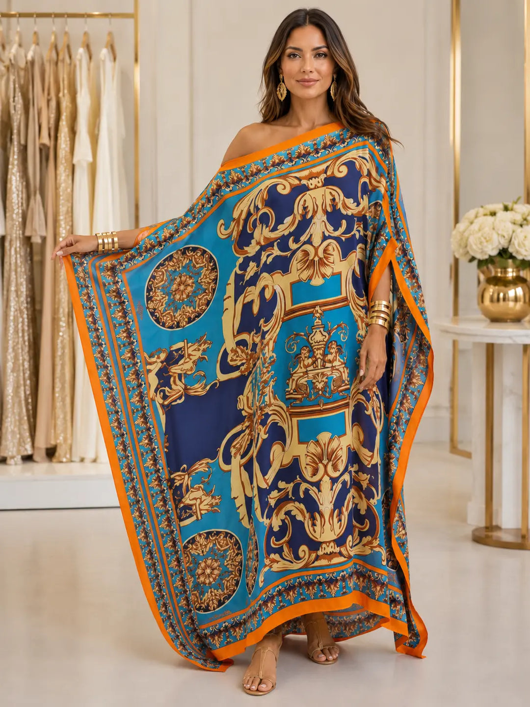 Ornate Draped Kaftan Maxi Dress, view 4 - Elena Harper
