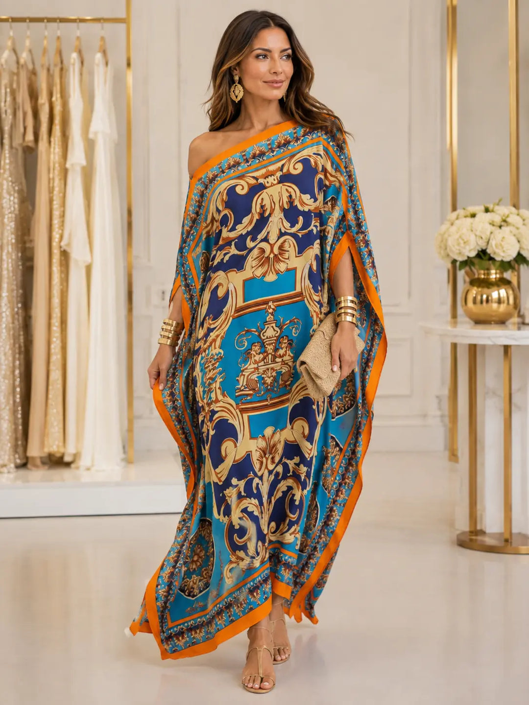 Ornate Draped Kaftan Maxi Dress, view 5 - Elena Harper