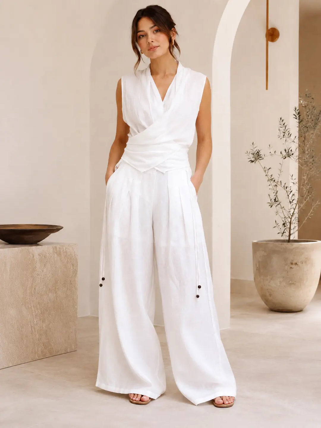 Crosswrap Wide-Leg Two-Piece Set