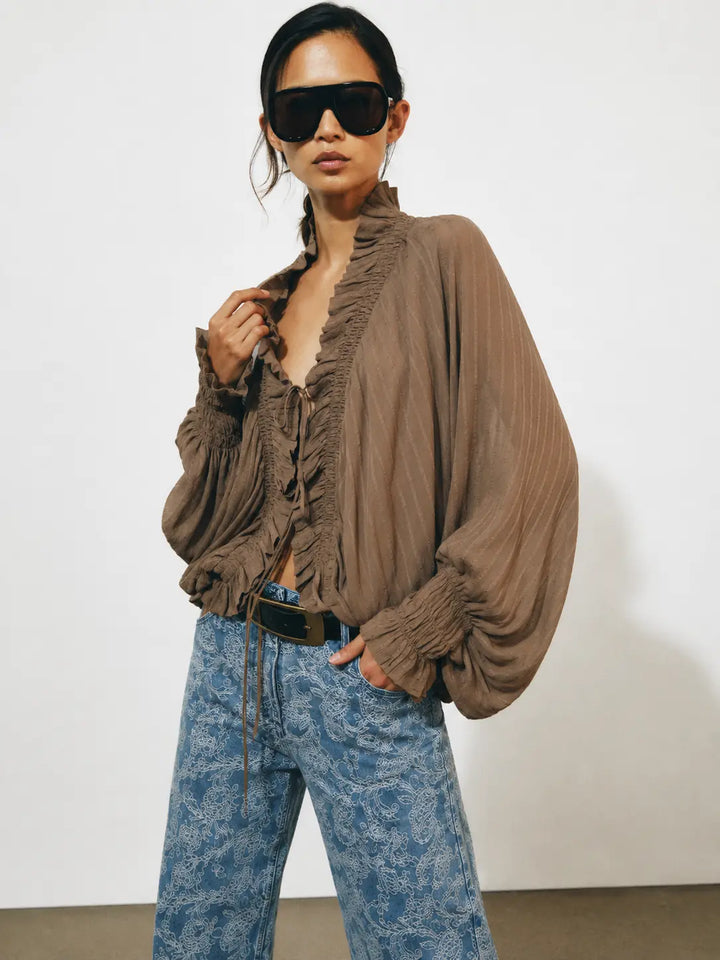 Romantic Ruffle Tie Blouse