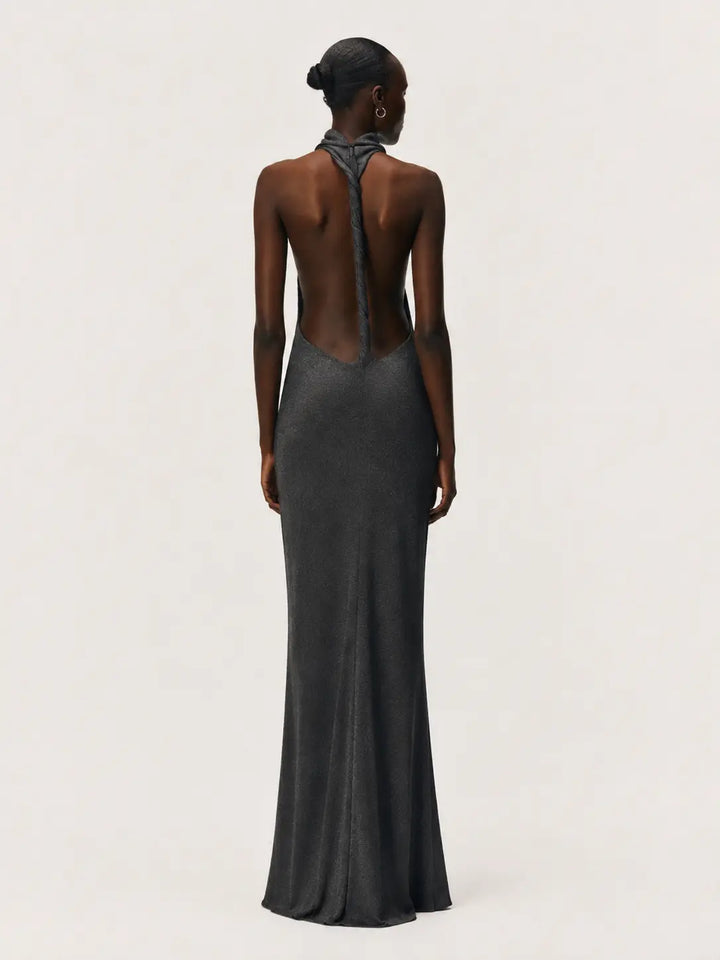 Sculpted Halter Backless Maxi Dress