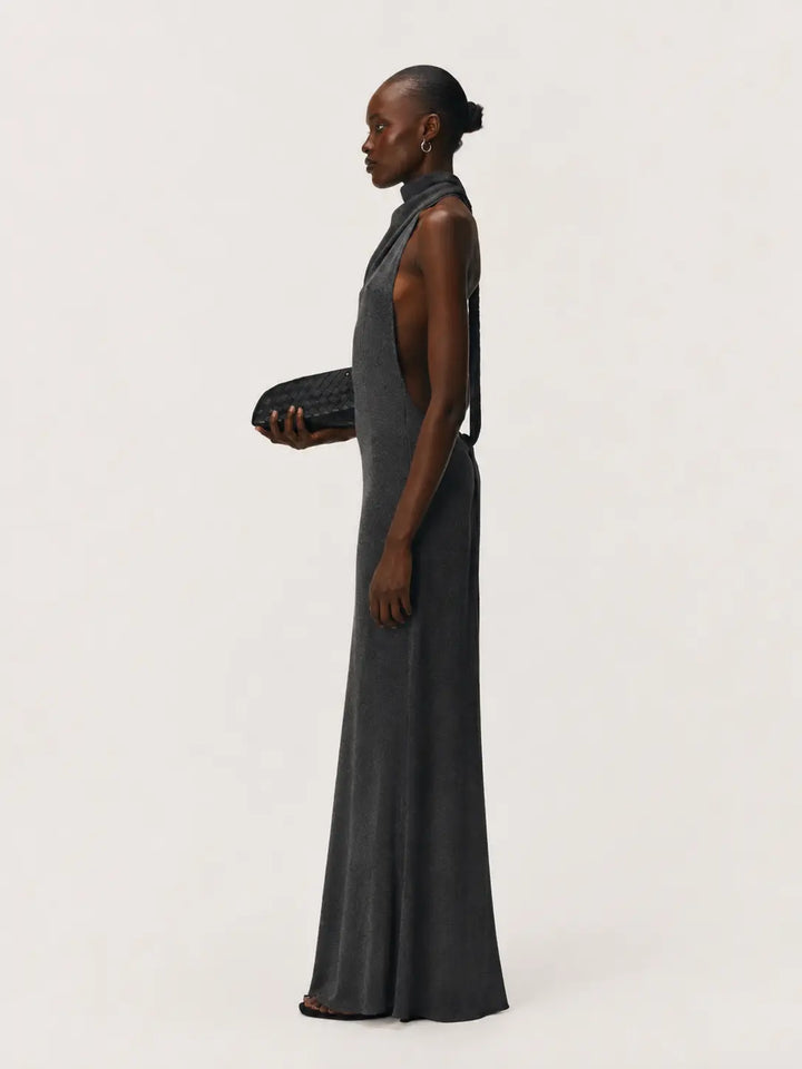 Sculpted Halter Backless Maxi Dress