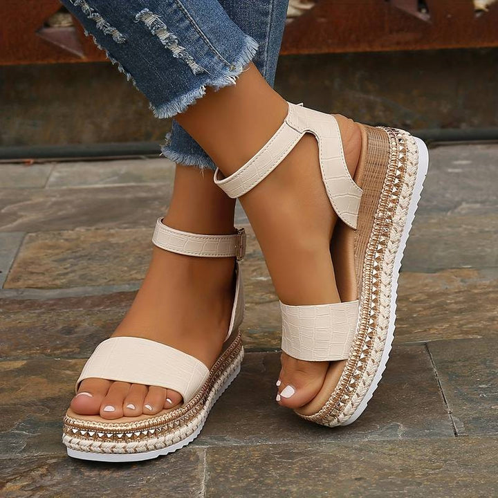 Women's Platform Sandals with Ankle Strap – Textured Summer Sole