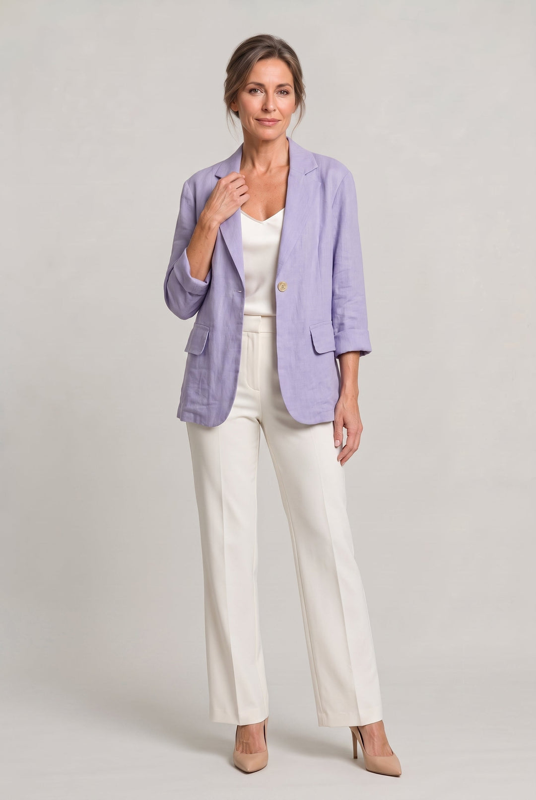 Women's Relaxed Single-Button Blazer with Rolled Sleeves – Ashbourne
