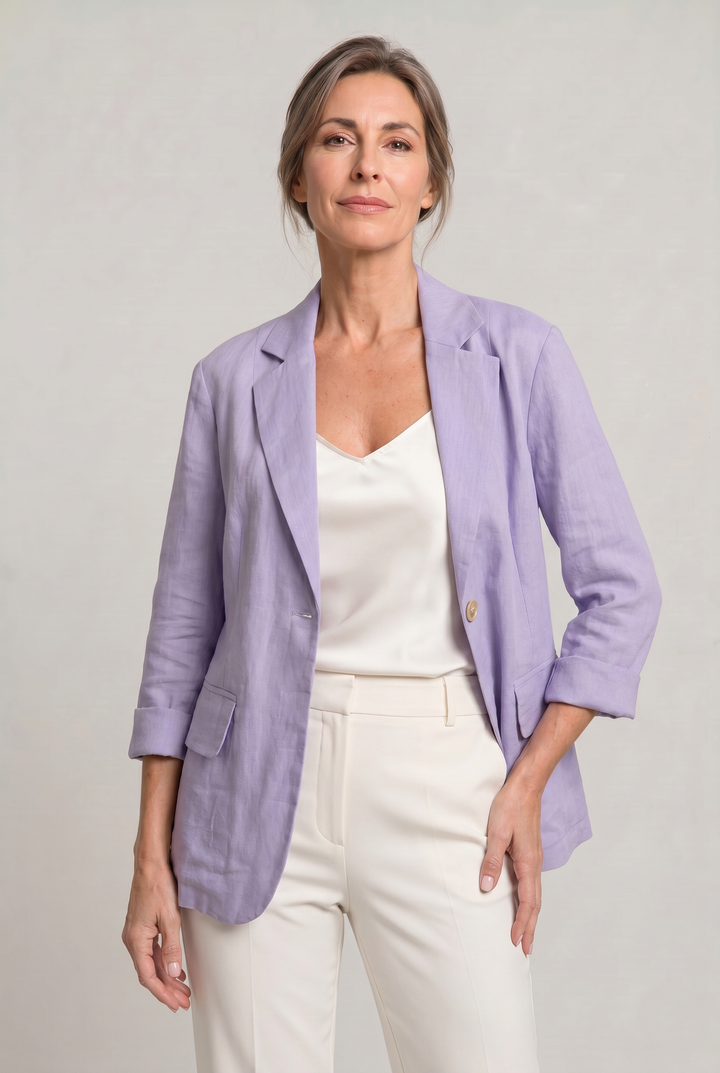 Women's Relaxed Single-Button Blazer with Rolled Sleeves – Ashbourne