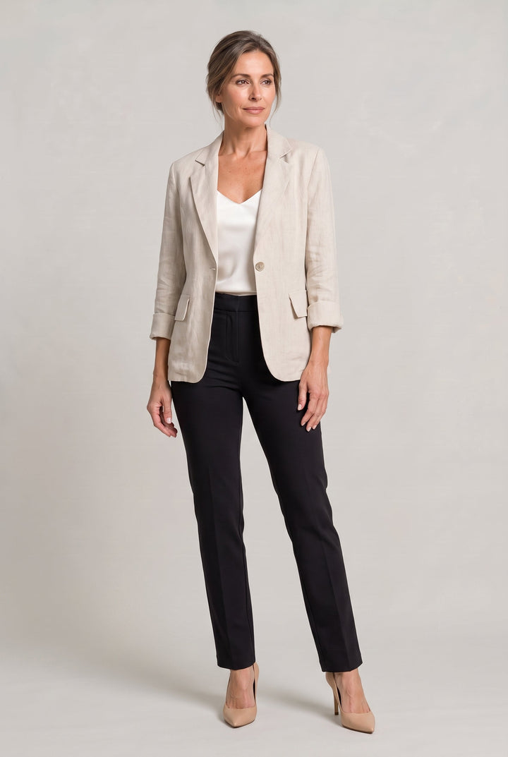 Women's Relaxed Single-Button Blazer with Rolled Sleeves – Ashbourne