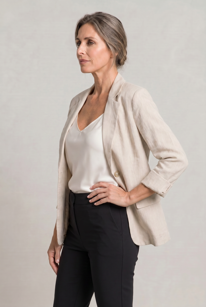 Women's Relaxed Single-Button Blazer with Rolled Sleeves – Ashbourne