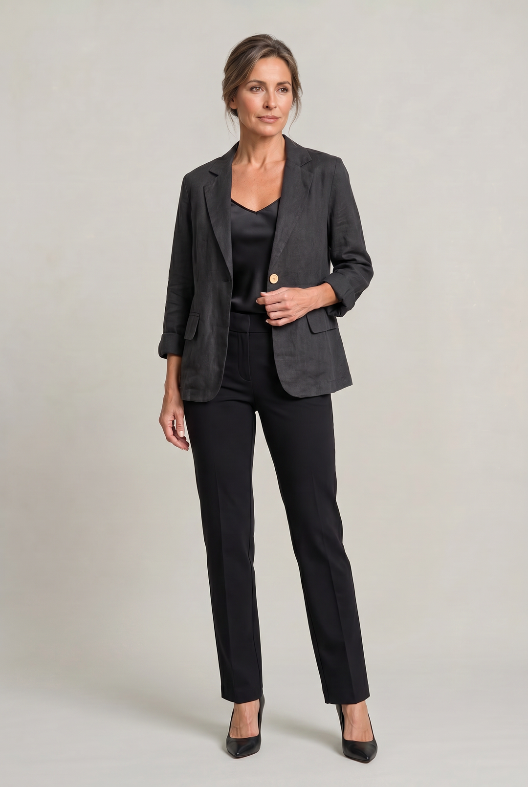 Women's Relaxed Single-Button Blazer with Rolled Sleeves – Ashbourne