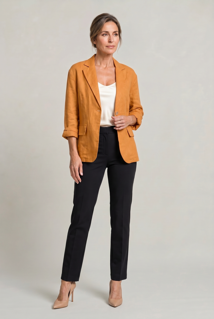 Women's Relaxed Single-Button Blazer with Rolled Sleeves – Ashbourne