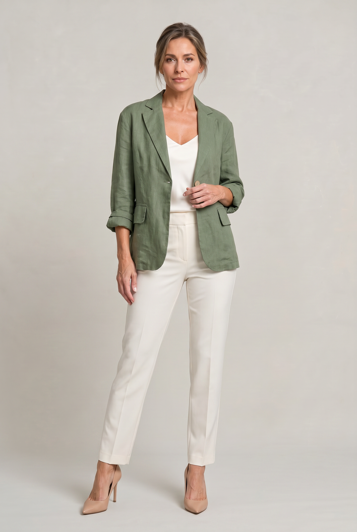 Women's Relaxed Single-Button Blazer with Rolled Sleeves – Ashbourne