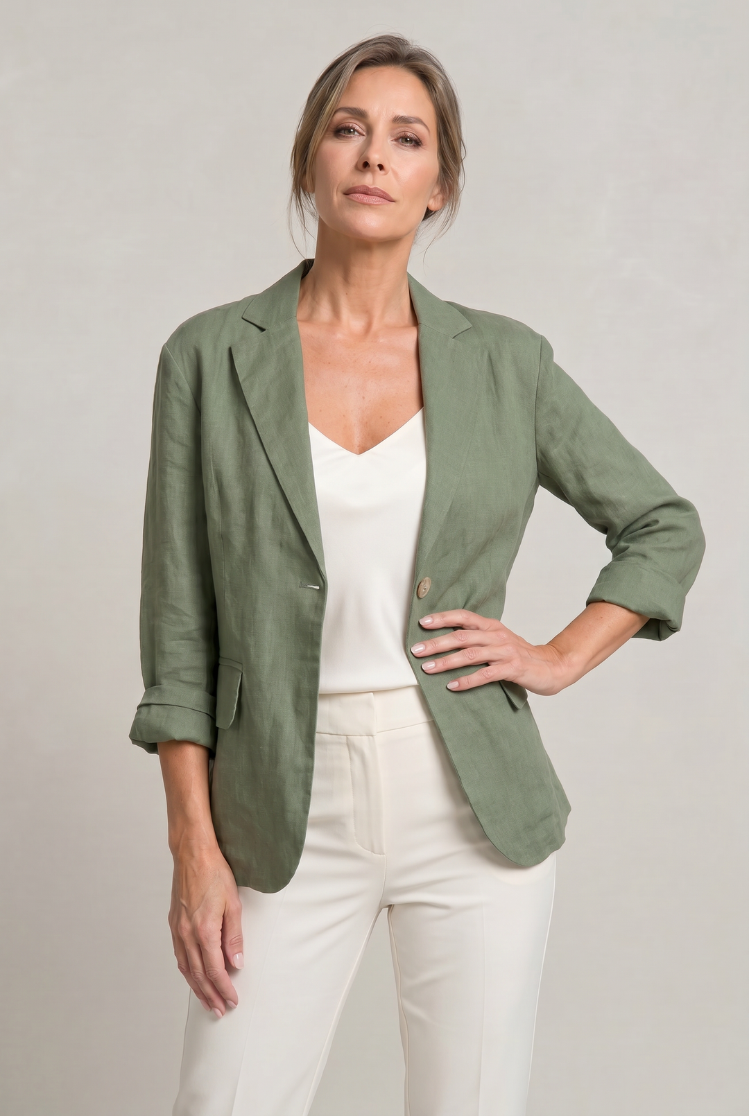 Women's Relaxed Single-Button Blazer with Rolled Sleeves – Ashbourne