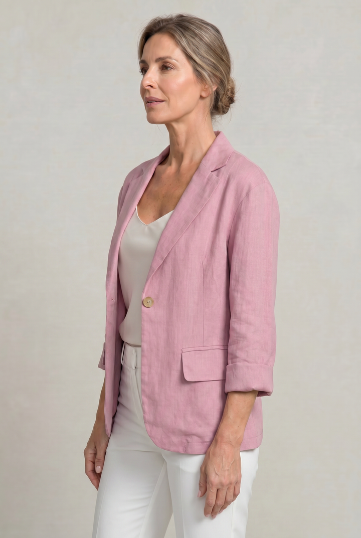 Women's Relaxed Single-Button Blazer with Rolled Sleeves – Ashbourne