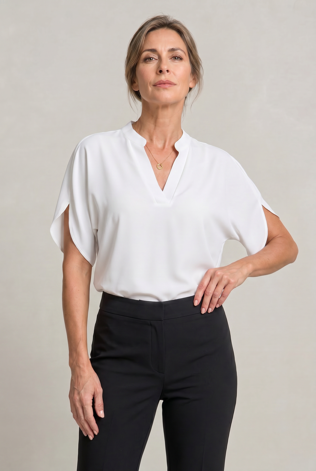 Women's Notch V-Neck Petal Sleeve Top – Rosalind