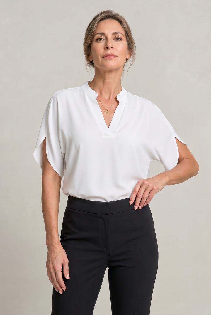 Women's Notch V-Neck Petal Sleeve Top – Rosalind