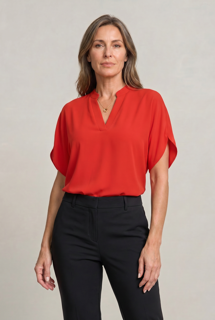 Women's Notch V-Neck Petal Sleeve Top – Rosalind