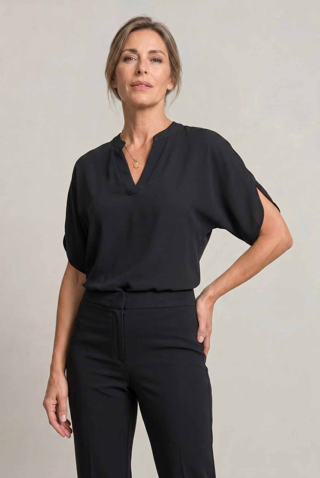Women's Notch V-Neck Petal Sleeve Top – Rosalind