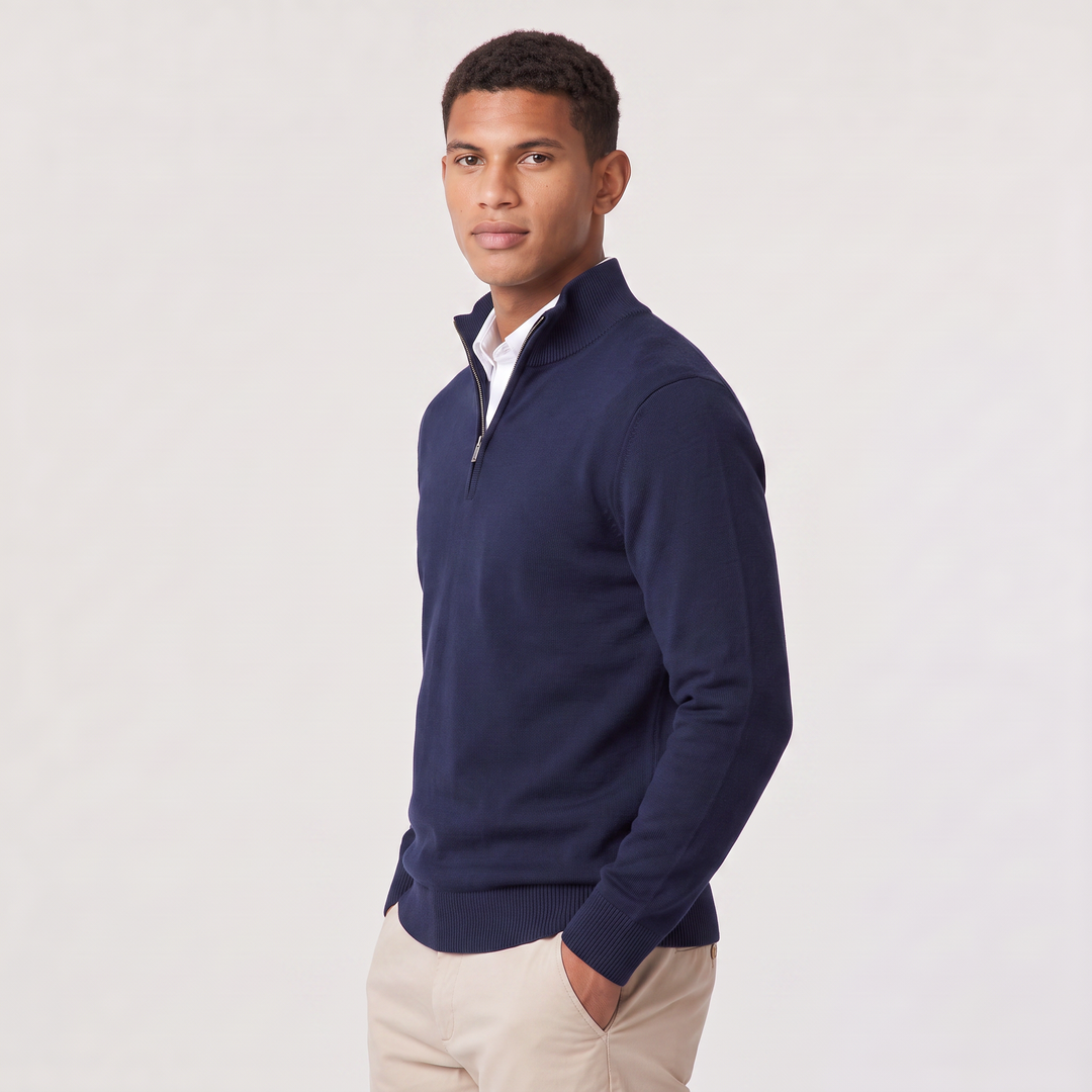 Montarello Men's Knit Pullover with Mock Neck and Quarter-Zip Closure