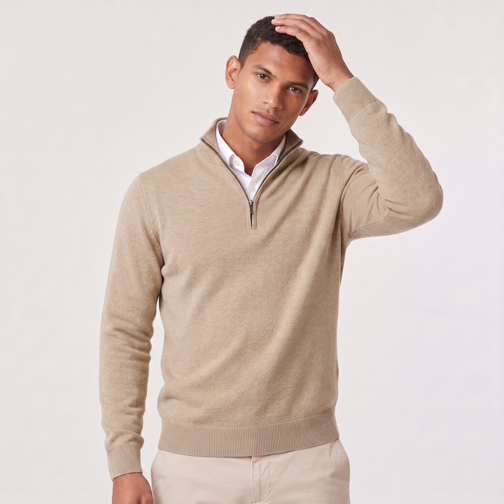 Montarello Men's Knit Pullover with Mock Neck and Quarter-Zip Closure