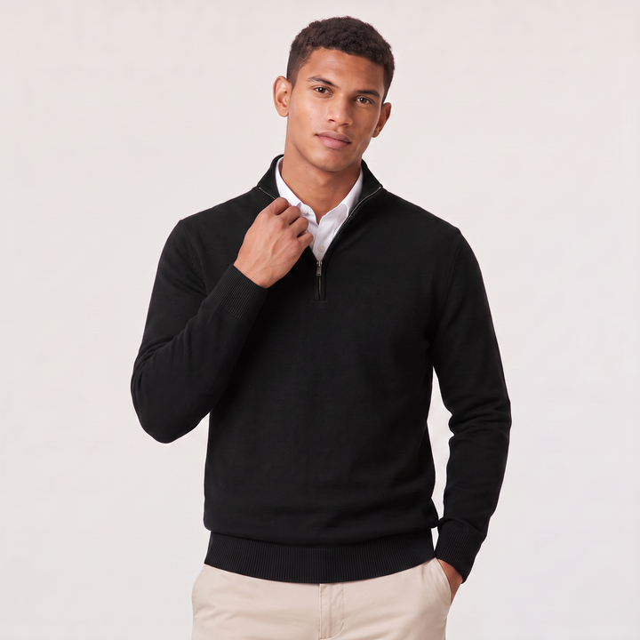 Montarello Men's Knit Pullover with Mock Neck and Quarter-Zip Closure