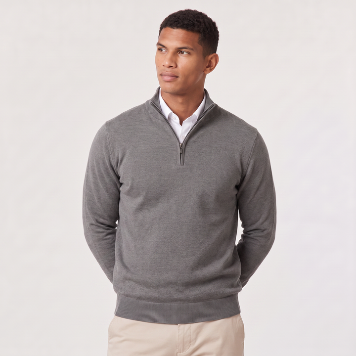Montarello Men's Knit Pullover with Mock Neck and Quarter-Zip Closure