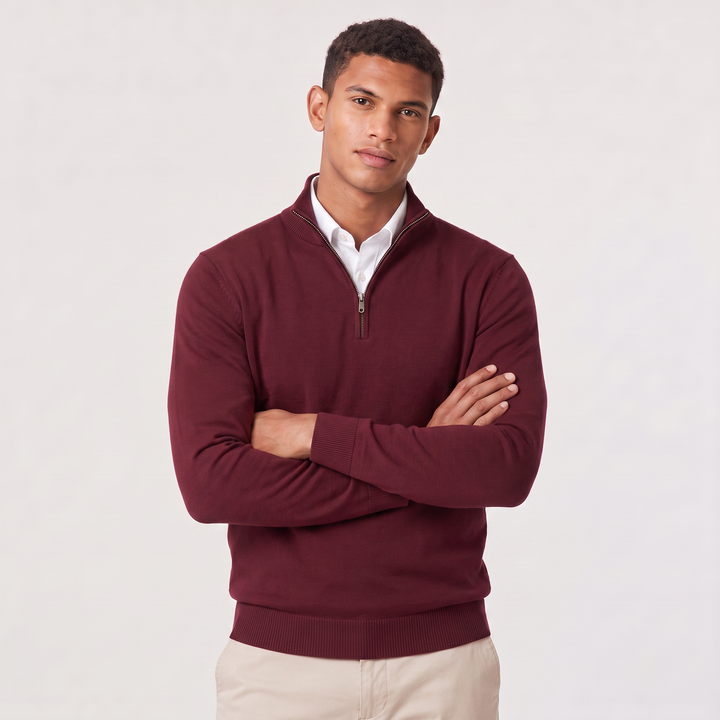 Montarello Men's Knit Pullover with Mock Neck and Quarter-Zip Closure