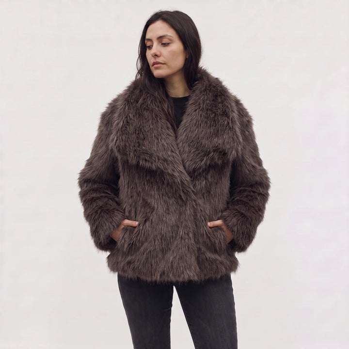 Ladies Oversized Faux Fur Coat with Open Front