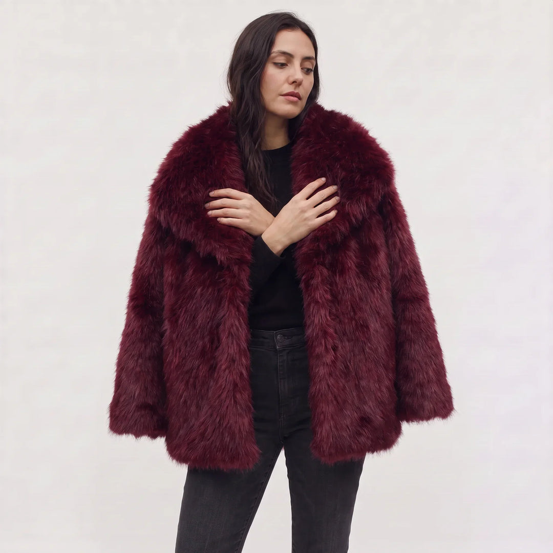 Ladies Oversized Faux Fur Coat with Open Front