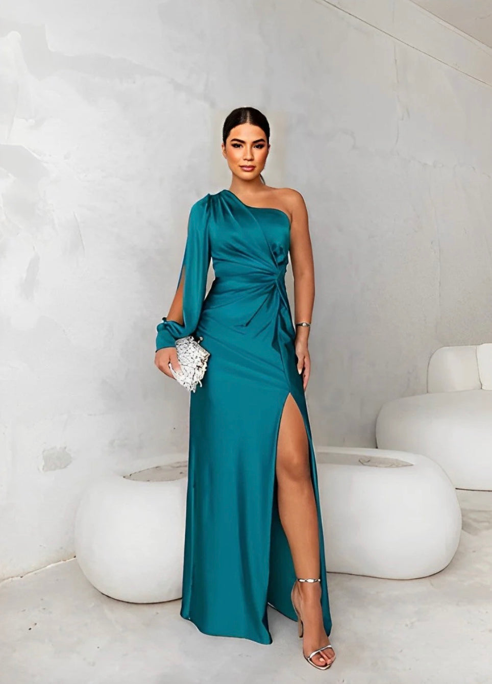 Women's Elegant One-Shoulder Evening Maxi Dress
