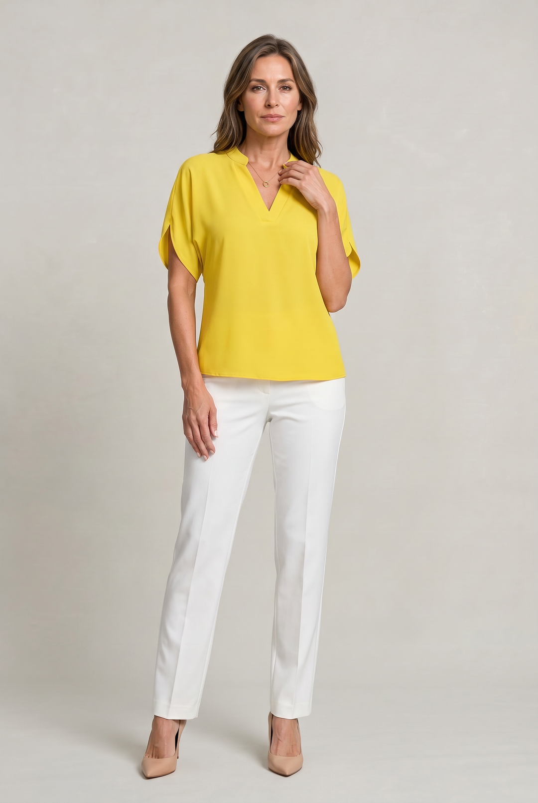 Women's Notch V-Neck Petal Sleeve Top – Rosalind