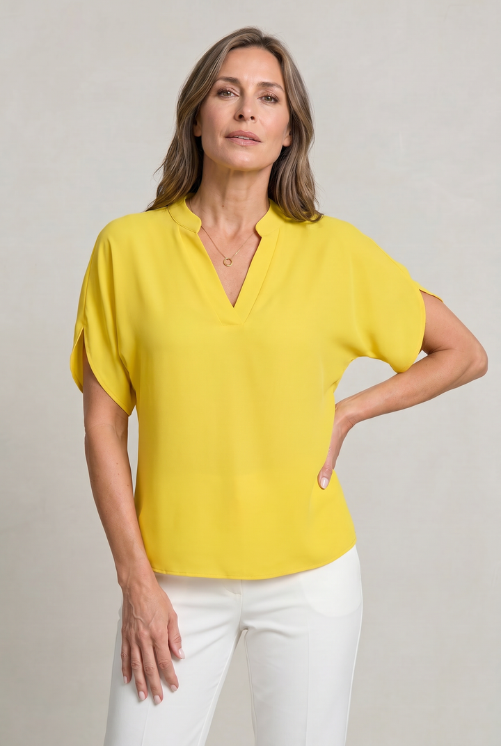 Women's Notch V-Neck Petal Sleeve Top – Rosalind