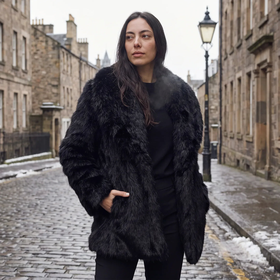 Ladies Oversized Faux Fur Coat with Open Front