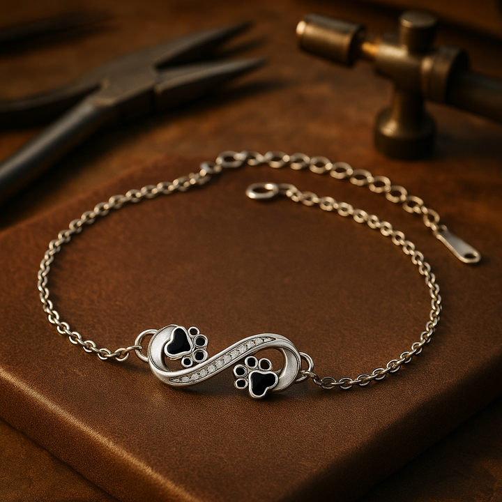 Infinity Symbol Pendant Pet Paw Bracelet with Zirconia, view 2 - Elena Harper