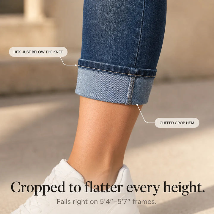 Curvella Curvy Fit Stretch Denim-like Capri Jeans, Mid Rise Cuffed Hem - Elena Harper