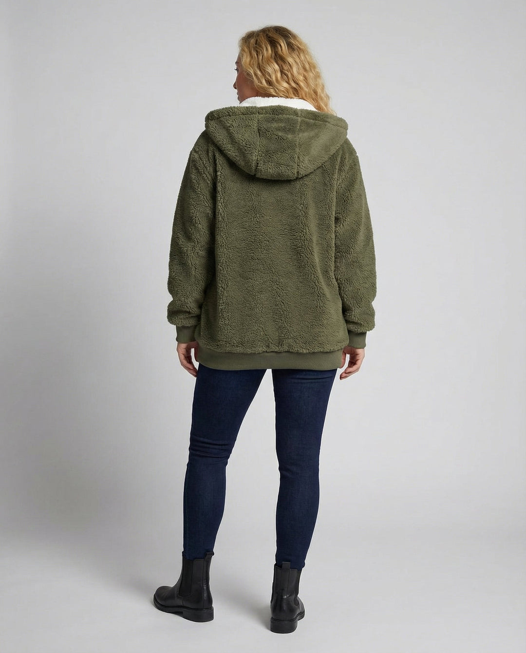Women's Hooded Sherpa Jacket Full Zip with Drawstrings