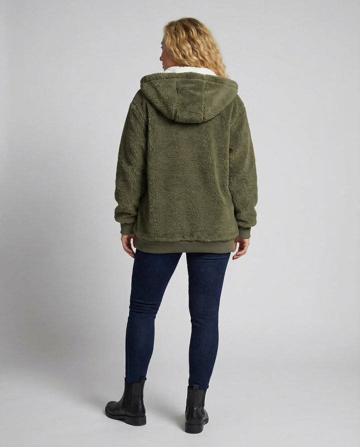 Women's Hooded Sherpa Jacket Full Zip with Drawstrings