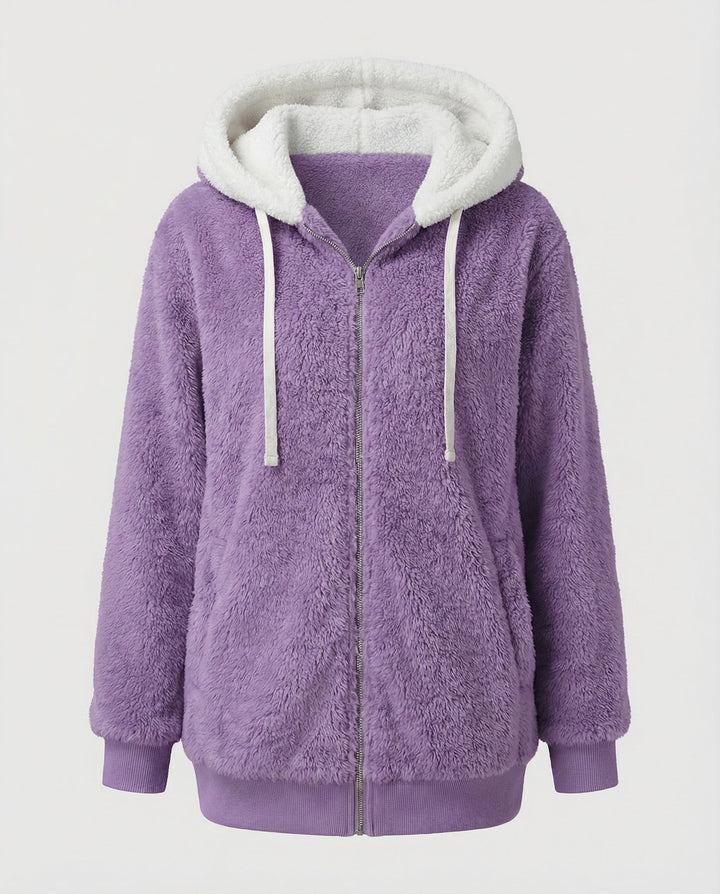Women's Hooded Sherpa Jacket Full Zip with Drawstrings
