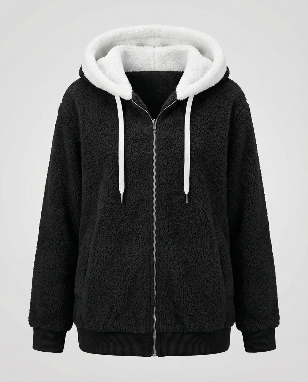 Women's Hooded Sherpa Jacket Full Zip with Drawstrings