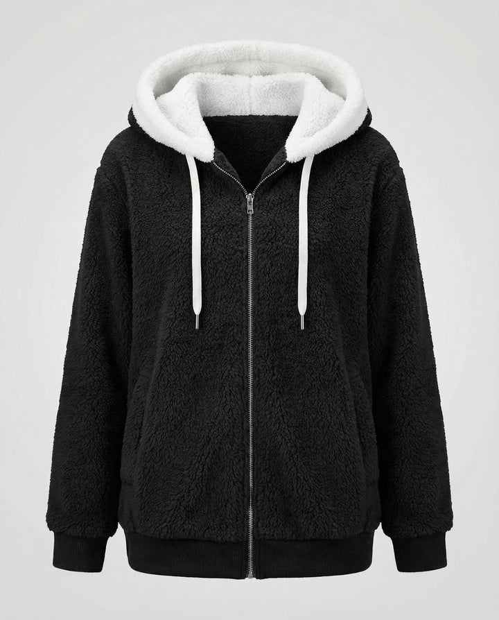Women's Hooded Sherpa Jacket Full Zip with Drawstrings
