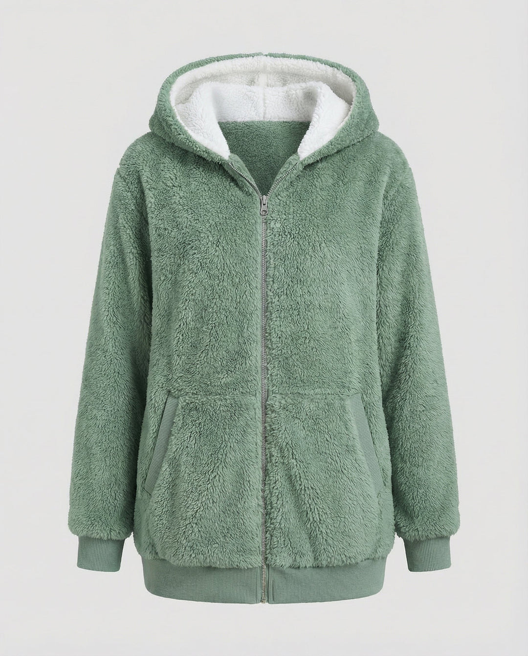 Women's Hooded Sherpa Jacket Full Zip with Drawstrings