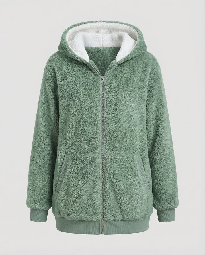 Women's Hooded Sherpa Jacket Full Zip with Drawstrings