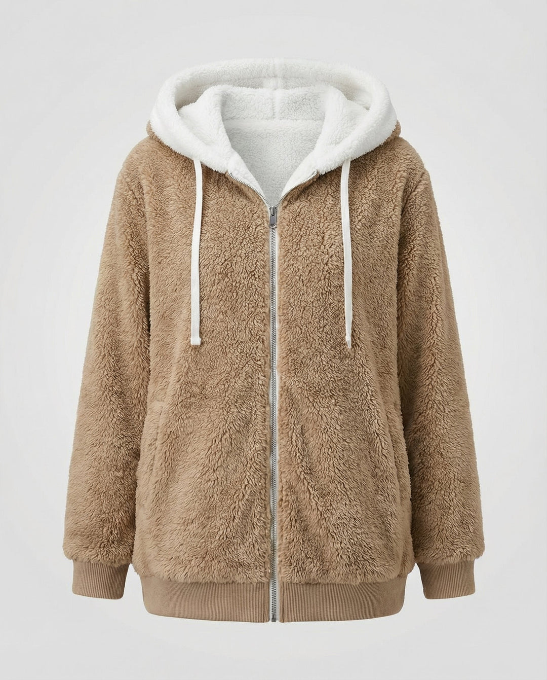 Women's Hooded Sherpa Jacket Full Zip with Drawstrings