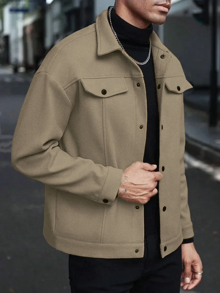 Buttoned Men's Jacket in Streetwear Style with Chest Pockets